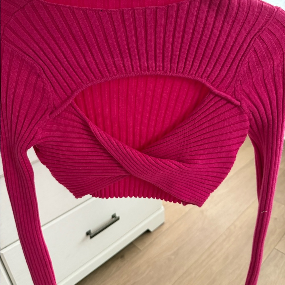 Ribbed Pink Long Sleeve Crop Top